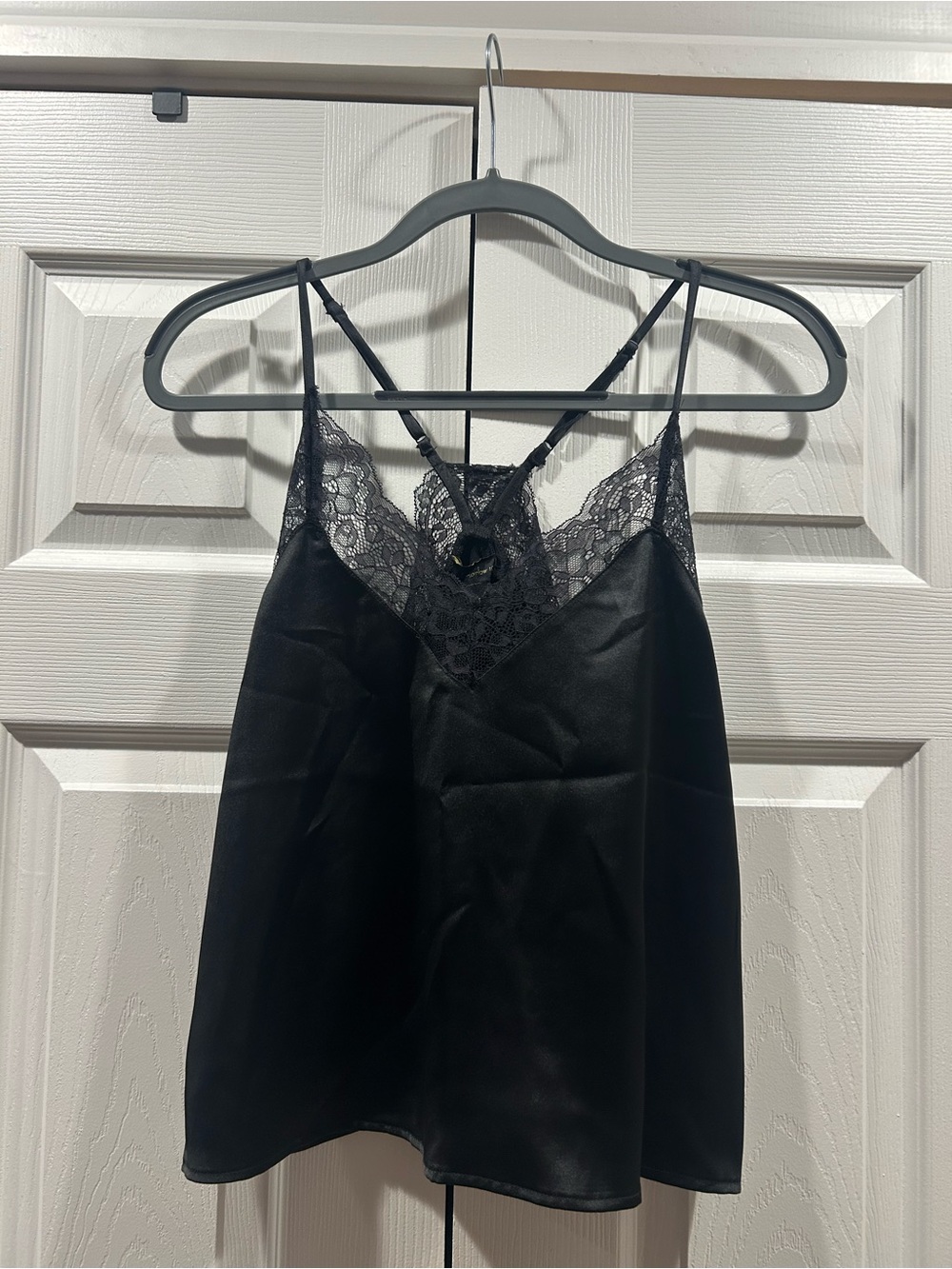 Lace-Trim Chemise Camisole in Black